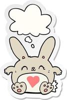 cute cartoon rabbit with love heart and thought bubble as a printed sticker vector