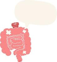 cartoon repaired intestines and speech bubble in retro style vector