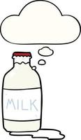 botella de leche de dibujos animados y burbuja de pensamiento vector