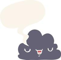 cute cartoon cloud and speech bubble in retro style vector