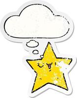 cartoon star and thought bubble as a distressed worn sticker vector