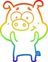 rainbow gradient line drawing happy cartoon pig vector