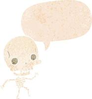 cartoon skeleton and speech bubble in retro textured style vector