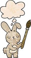 cartoon rabbit with paint brush and thought bubble in grunge texture pattern style vector
