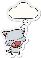 cartoon cat talking and thought bubble as a printed sticker vector