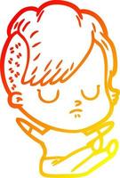 warm gradient line drawing cartoon woman vector