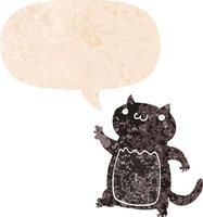 cartoon cat and speech bubble in retro textured style vector