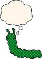 cartoon caterpillar and thought bubble in comic book style vector