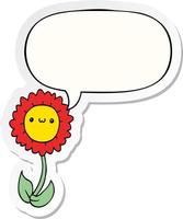 cartoon flower and speech bubble sticker vector