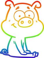 rainbow gradient line drawing happy cartoon pig sitting vector