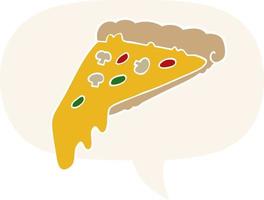 cartoon pizza slice and speech bubble in retro style vector