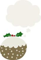 cartoon christmas pudding and thought bubble in retro style vector