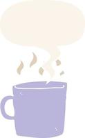 caricatura, taza caliente, de, café, y, burbuja del discurso, en, estilo retro vector