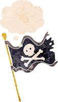 cartoon pirate flag and thought bubble in retro textured style vector