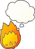 cartoon unhappy flame and thought bubble in smooth gradient style vector