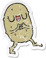 distressed sticker of a cartoon happy potato vector