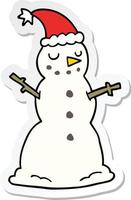 sticker of a cartoon christmas snowman vector