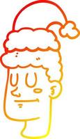 dibujo de línea de gradiente cálido hombre de dibujos animados con sombrero de navidad vector