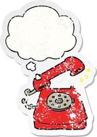 cartoon ringing telephone and thought bubble as a distressed worn sticker vector