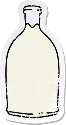distressed sticker of a quirky hand drawn cartoon milk bottle