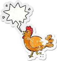 cartoon rooster and speech bubble distressed sticker vector