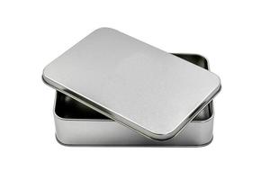 Empty silver metal box mock up clipping path, multipurpose box for storing appliance isolated on white background. photo