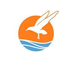 Vector illustration icon of seagull and sea wave on simple, yet elegant color. Can be used for business related to ocean, beach, vacation, travelling