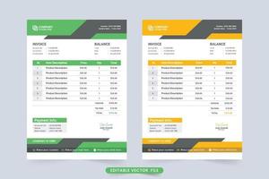 Creative payment receipt template vector with green and yellow colors. Corporate invoice and cash receipt template decoration. Payment and bill receipt invoice for business.