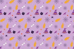 Endless Halloween pattern design with abstract elements. Halloween seamless pattern vector with cat faces and witch hats. Pattern texture background decoration for Halloween event.