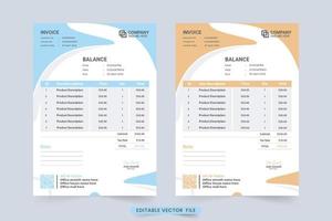 Business stationery and cash receipt layout vector with abstract shapes. Digital business invoice template with orange and blue colors. Payment agreement and invoice bill template for business.
