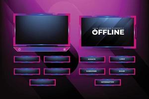 Live streaming overlay decoration with girly pink and blue color shade. Online gaming screen panel and border design for gamers. Live broadcast elements vector with colorful buttons.