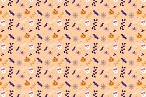 Abstract Halloween pattern decoration with dead leaves and skulls. Minimal Halloween pattern vector on an off-white background. Halloween seamless pattern design for backgrounds and bed sheets.