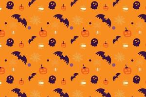 Scary Halloween element pattern decoration on an orange background. Halloween endless pattern vector with bats, scary pumpkins, and spiders. Halloween pattern design for wrap papers and wallpapers.