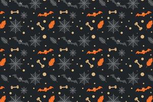 Halloween pattern vector on a scary dark background. Halloween minimal pattern design with colorful elements for wallpapers and book covers. Halloween seamless pattern decoration with bats and bones.