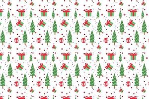 Seamless Christmas pattern design for book covers and wrapping papers. Christmas minimal pattern decoration on a white background. Christmas decoration pattern vector with pine trees and gifts.