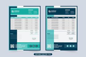 Business stationery and payment agreement template design with blue color shades. Creative invoice template and purchase voucher design for corporate business. Minimal print ready invoice template. vector