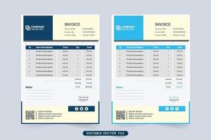 Simple business voucher and cash receipt with blue and off-white colors. Minimal invoice template design with creative abstract shapes. Product purchase info and cash receipt paper vector. vector