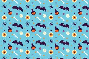 Halloween scary pattern decoration for backgrounds and book covers. Scary seamless pattern vector on a light blue background. Halloween endless pattern design with scary bats and witchcraft.