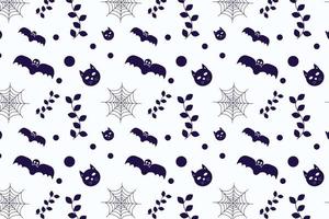 decoración de patrones sin fisuras de halloween sobre un fondo blanco. vector de patrón mínimo de halloween para sábanas, disfraces y fondos de pantalla. diseño de patrón de halloween con murciélagos aterradores y silueta de gato.