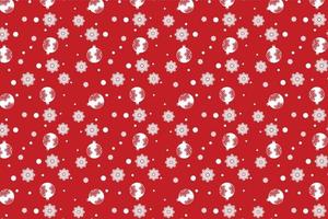 Abstract Christmas pattern decoration on a red background. Christmas pattern background vector with white snowflakes and decoration balls. Minimal pattern design for wrapping papers and backgrounds.