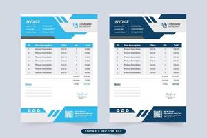 Professional business invoice template with blue color shades. modern corporate business cash receipt and voucher design. Payment agreement and invoice bill template design with abstract shapes. vector