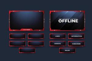 Live streaming overlay vector with red and dark color. Stream overlay design with buttons for online gamers. Offline frame design for gamers. Live Gaming screen panel overlay with stream buttons.