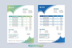 Modern business invoice template with price section and business information. Creative price receipt and purchase agreement paper decoration with abstract shapes. Payment agreement invoice template. vector