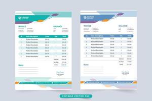 Invoice template vector with minimalist decoration for business. Corporate business invoice design with colorful digital shapes. Creative invoice template and price receipt vector.