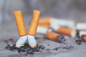 Hand putting out a cigarette,cigarette butt on Concrete floor, bare cement. photo