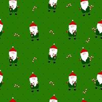 Funne dwarf with hat and candy cane. Seamless christmas pattern. vector