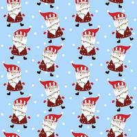 Christmas gnomes with Christmas garland. Dwarves in colorful costumes. Color garland. Seamless pattern. Suitable for paper and textile.