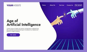 artificial intelligence with robot and human hand illustration suitable for  landing page website design vector