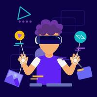 young boy using vr device suitable for virtual reality illustration vector