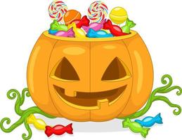 Pumpkin basket with Halloween candies vector